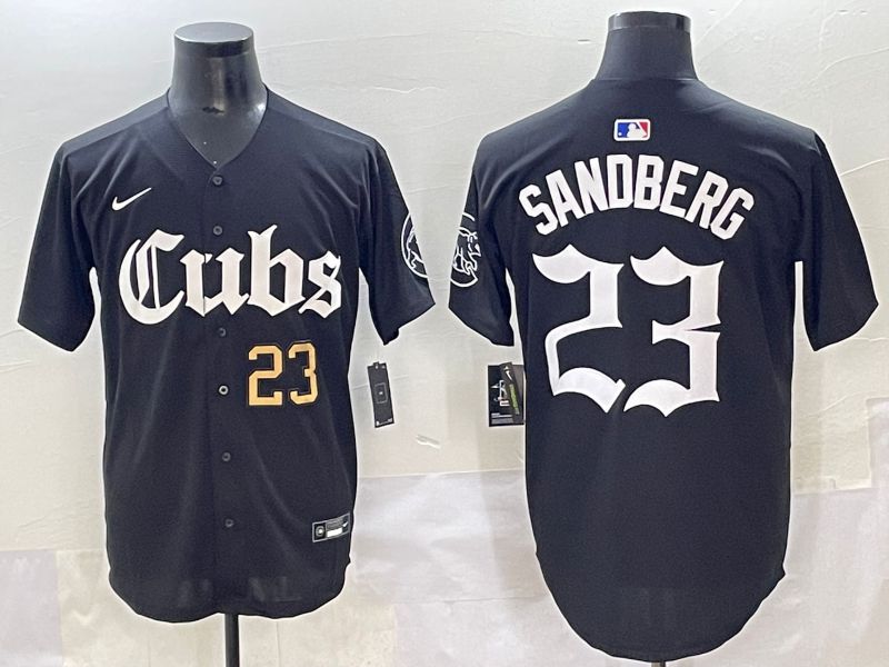 Men 2025 Chicago Cubs #23 Sandberg Black Five generations Joint Name Nike MLB Jersey style 6